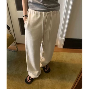 25冬韩国纯色阔腿抽绳羊毛长裤 陆续 韩系慵懒松弛感松紧腰休闲裤