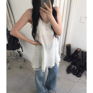 V领吊带裙2026春季 韩国东大门气质纯色双层下摆显瘦连衣裙女 新款