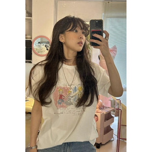 现货！韩国设计师fletta涂鸦印花短袖童趣减龄宽松休闲少女感T恤
