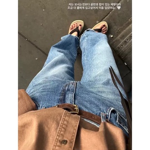 25秋冬韩国ged复古水洗高腰显瘦宽松直筒牛仔长裤 秒发 荷静同款