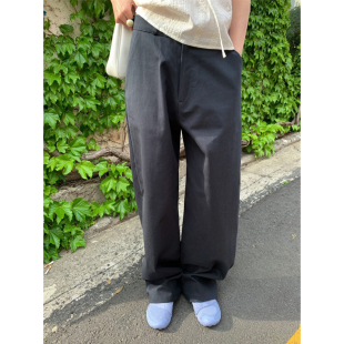 韩国简约舒适纯色直筒长裤 秒发 新款 女26春季 子 baby酱高腰休闲裤