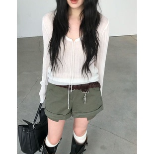 nuese小性感纯色长袖 新款 上衣女 韩国2026春季 微透肌理感V领针织衫