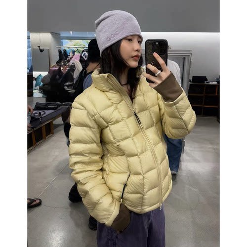 999hum*nity不透黑绒版90白鸭绒方格羽绒服韩国新款新国标外套女