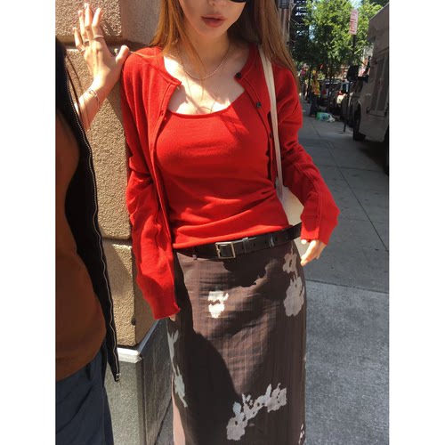 呼吸家br*athe复古针织开衫+吊带两件套韩国26早秋长袖上衣套装女
