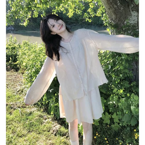 现货！26夏季新款韩国设计师snug家灯笼袖衬衫+百褶半身裙套装女