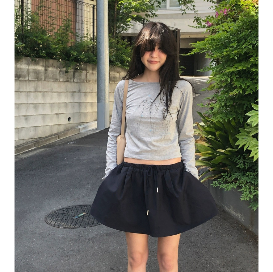 秒发！baby酱同款25夏韩国马儿简笔画长袖T恤防晒上衣+抽绳半身裙