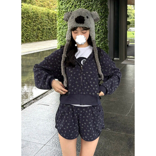 林娜琏任敏同款 套装 韩国2026春季 短裤 女 碎花连帽卫衣外套 现货