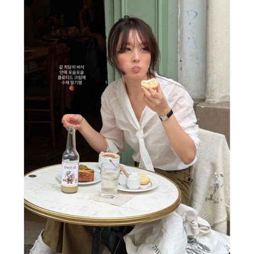 Fletta波点系带领结衬衫韩国2026秋季新款通勤优雅纯色长袖上衣女