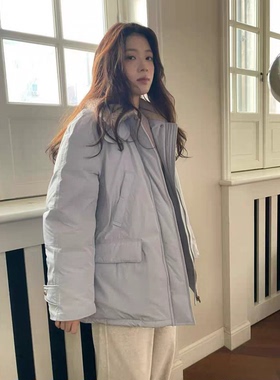 秒发！ER*ME工装风羽绒服韩国25冬新款翻领新国标90白鸭绒外套女