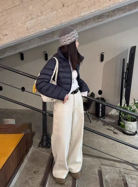 陆续！韩国设计师25冬季新款高腰显瘦纯色加绒直筒休闲裤女长裤子