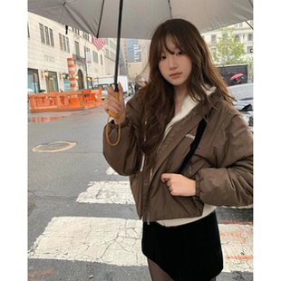 陆续 韩国设计师宽松拉链夹克外套女 韩系超好看连帽棉服25冬新款