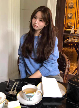 秒发！OUNCE马卡龙针织衫25冬韩国宽松显瘦简约纯色圆领套头毛衣