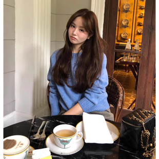 秒发 25冬韩国宽松显瘦简约纯色圆领套头毛衣 OUNCE马卡龙针织衫