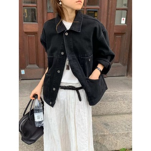 秒发！ounce牛仔外套韩国东大门26秋休闲简约宽松纯色百搭夹克女