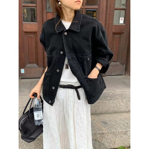 ounce牛仔外套韩国东大门26秋季新款休闲简约宽松纯色百搭夹克女