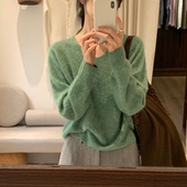 秒发 清新减龄V领拉绒毛衣韩国25冬超显白宽松显瘦羊毛针织衫 女