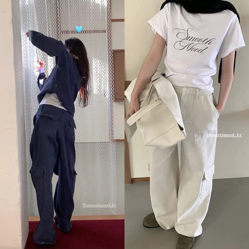现！baby酱李锦华同款韩国设计师26秋新Smooth家工装口袋休闲裤女