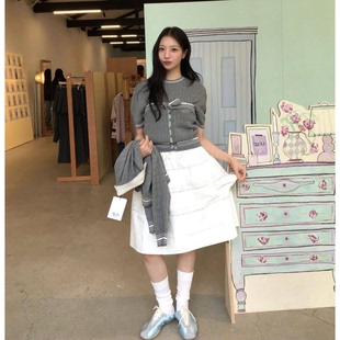 白色A字半身裙 新款 林娜琏金智妍同款 蕾丝镂空中长裙韩国2026春季