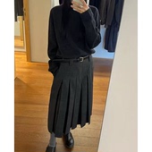 新款 秒发 高腰百褶A字裙韩国2026春季 Lfm学院风纯色中长半身裙女