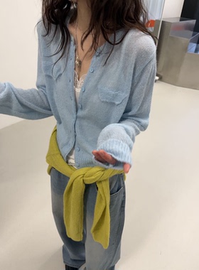 早春多巴胺羊驼毛针织开衫韩国26新款minimuze百搭微透长袖上衣女