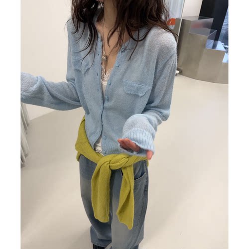 早春多巴胺羊毛针织开衫韩国2026新款minimuze百搭微透长袖上衣女