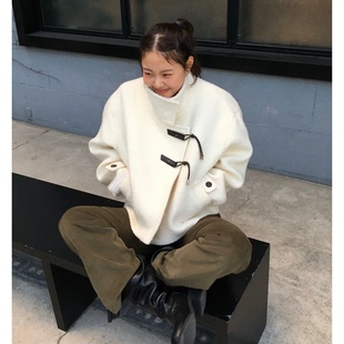 秒发 2026韩国纯色立领100羊毛大衣呢外套女 热巴田曦薇明星同款