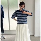 拼色条纹针织衫 26春韩国not ing 秒发 written圆领套头长袖 上衣