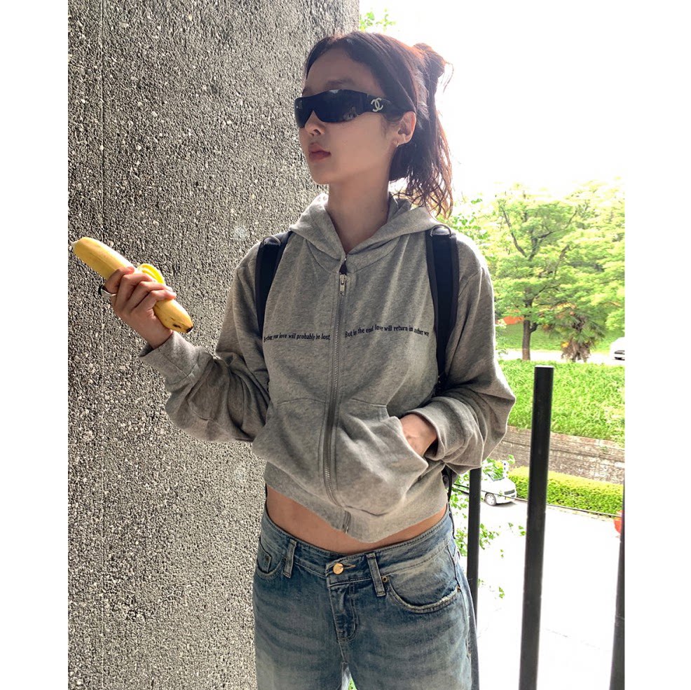 秒发！baby酱同款复古休闲字母连帽拉链开衫韩26秋新款卫衣外套女图片