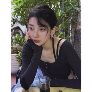 大领口开衫 现货 吊带背心 韩国秀智同款 两件套 纯欲设计感26新款