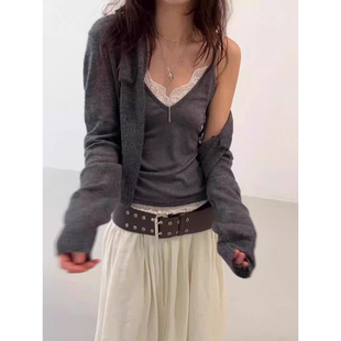 纯欲V领蕾丝边吊带春新款 显瘦百搭打底背心上衣女 韩国修身