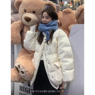 秒发 减龄设计感25冬韩国OUNCE简约立领宽松90白鸭绒羽绒服外套