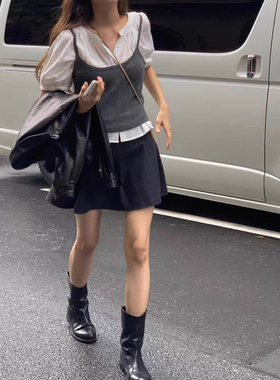 秒发！2025秋冬韩国东大门OUNCE高腰气质甜美50羊毛伞裙半身裙女