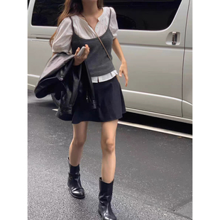 秒发 2025秋冬韩国东大门OUNCE高腰气质甜美50羊毛伞裙半身裙女