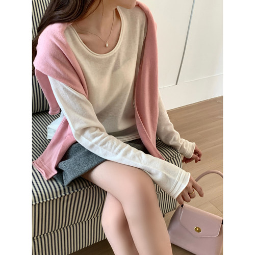 现货！巨美打底韩国26早春新款基础百搭卷边羊毛针织衫长袖上衣女