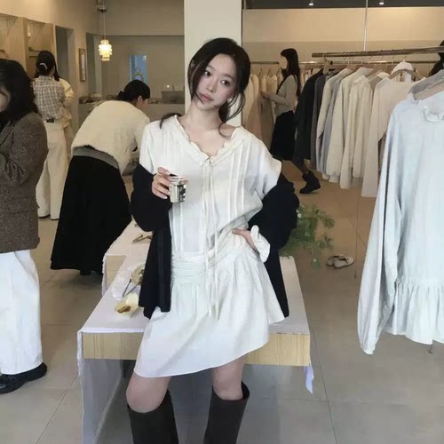 秒发！温柔天花板韩系纯色仙女裙东大门夏季新款V领系带连衣裙女