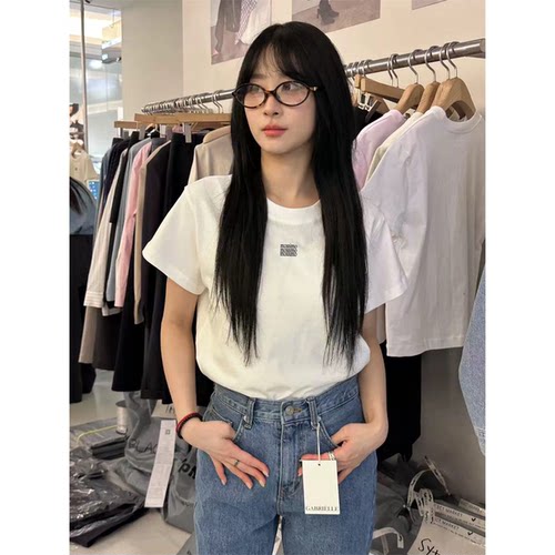 秒发！基础款字母印花t恤韩国2026夏select m*rket圆领套头上衣女