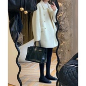 现货 OUNCE韩国2026冬气质翻领双排扣中长苏力羊毛大衣外套女