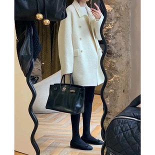 秒发 OUNCE韩国25秋冬气质翻领双排扣中长苏力羊毛大衣外套女