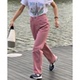 韩国25秋冬mo est mood休闲高腰百搭粉色直筒牛仔裤 秒发 长裤 子