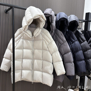 云朵泡芙羽绒服女中长款加厚连帽90白鸭绒保暖外套冬季新款面包服