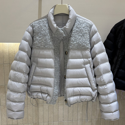 韩版短款小个子立领拼接羽绒服女