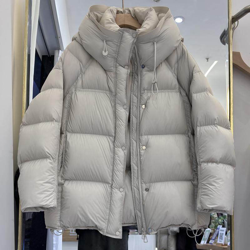 新年服加厚羽绒服女中长款泡芙感连帽90白鸭绒外套保暖面包服冬装