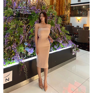 高端抹胸胸垫紧身包臀连衣裙 代购 韩国正品