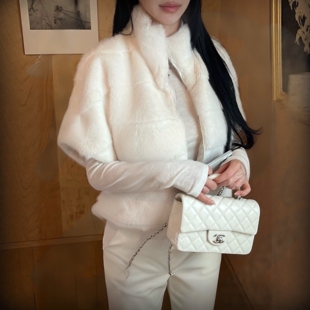 韩国东大门代购秋冬环保人造毛皮草五分袖外套