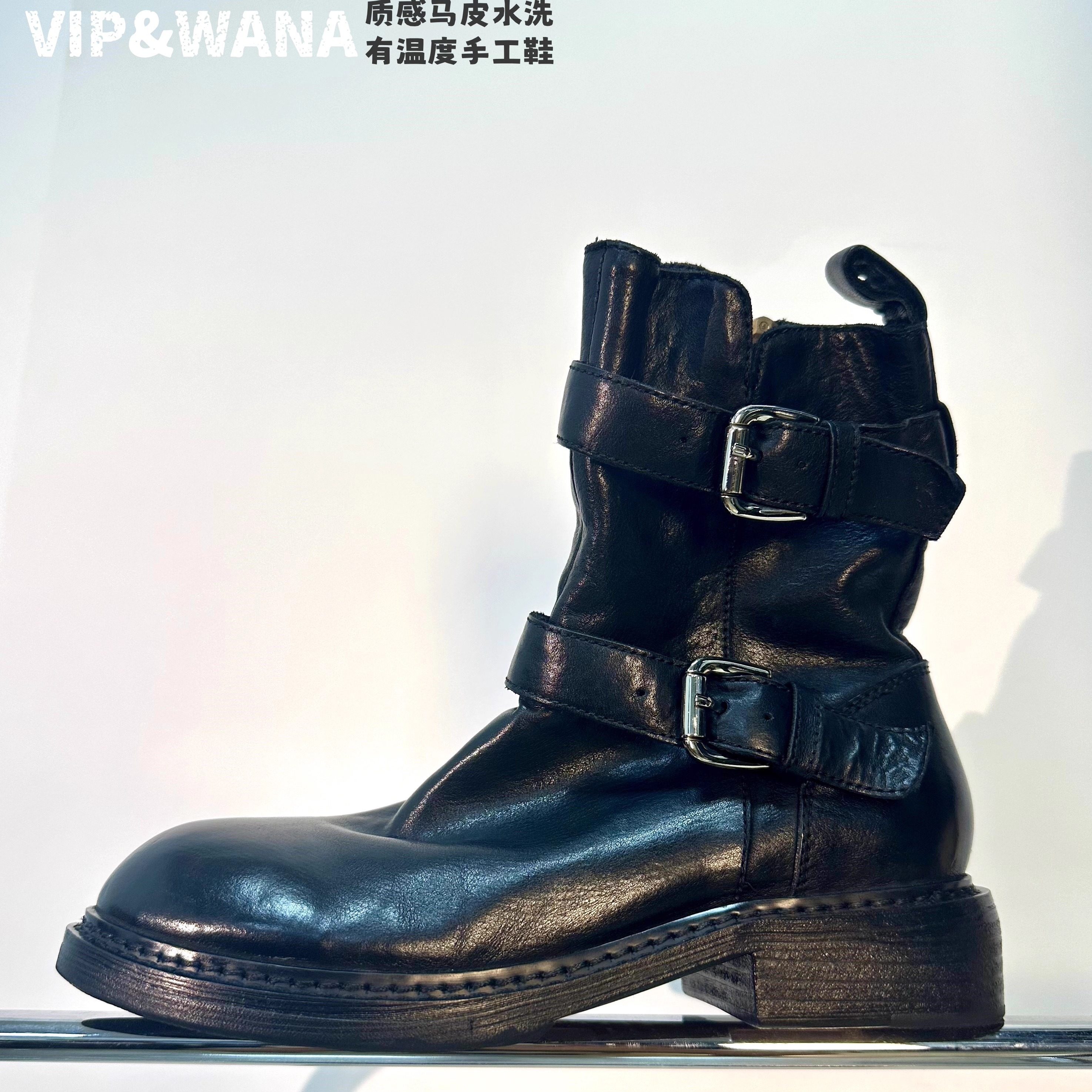 意大利工艺复古真皮女靴2025新款秋冬水洗马皮女短靴马丁骑士女靴,女鞋,时装靴,淘宝优惠券,粉丝福利购,淘宝优惠卷