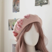 秋冬复古文艺学院风丝绒爱心手工羊毛呢画家帽烧饼帽女大码 保暖