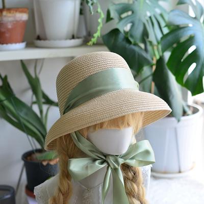 系带蝴蝶结彩色飘带防晒草帽女帽