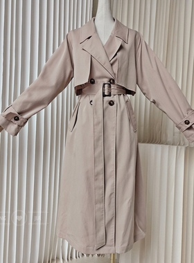 【聆家】清仓~ri单经典翻领休闲宽松长款风衣外套0.800kg两件包邮