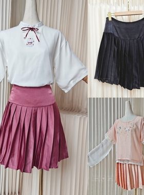 【聆家】清仓~偏大~百搭甜美仿缎三色百褶短裙裤0.295kg两件包邮