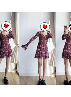 【聆家】纯欲风~系带露肩弹力软纱性感修身连衣裙0.230kg两件包邮